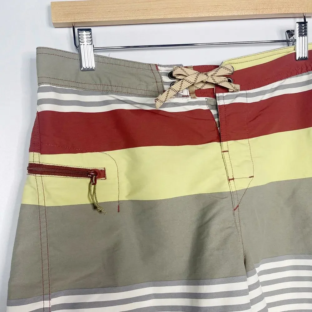 Patagonia Mens 33 Yellow Orange Striped Wavefarer Board Shorts Bathing Swim Suit